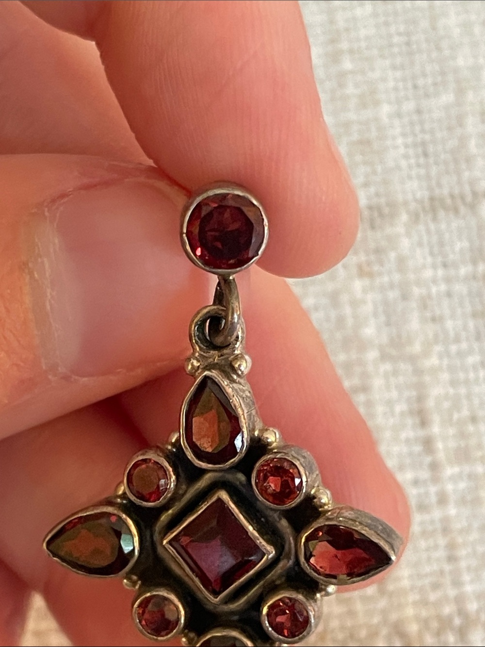 Sterling Silver Red Garnet Earrings - Picture 5 of 9